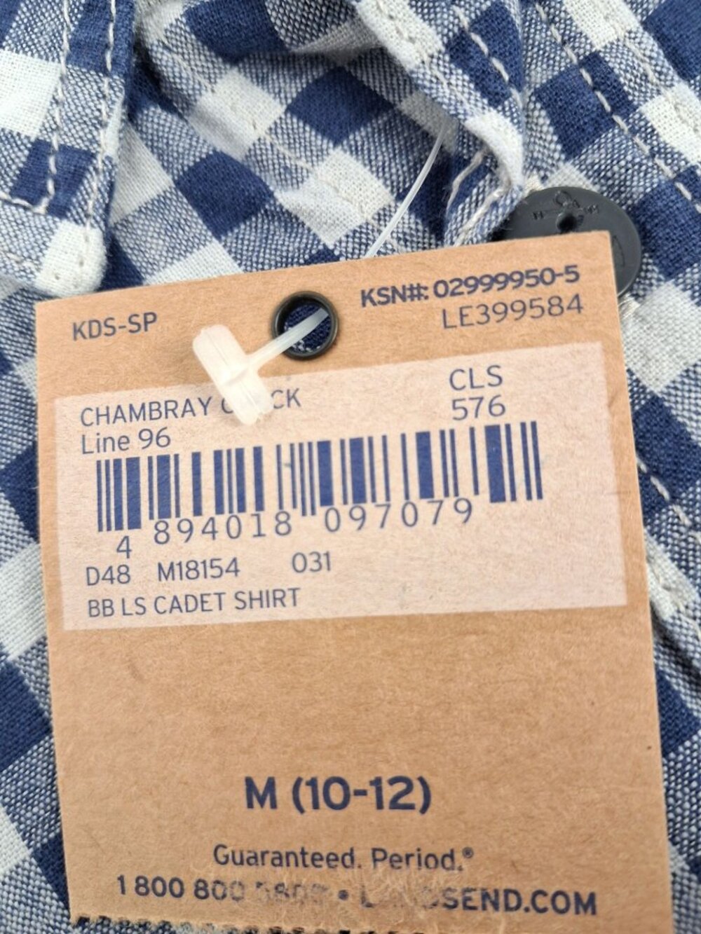NWT Lands End Blue & White Chambray Check Long Sleeve Button Shirt Boys Size M - Picture 12 of 13